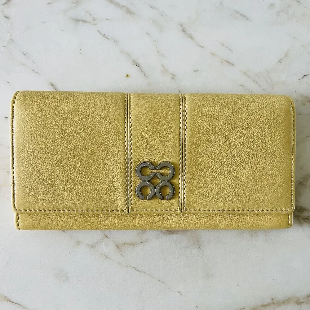 COACH Julie Sunflower Yellow Leather Slim Envelope Bifold Continental Wallet